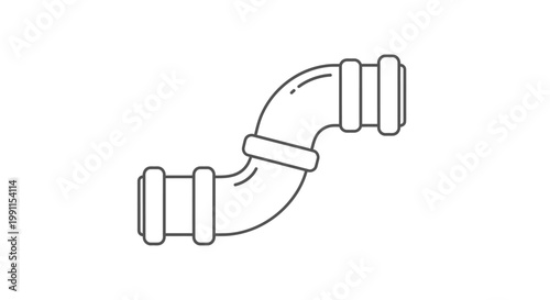 Industrial Plumbing Pipe Fitting Vector Icon - Minimalist S-Curve Line Art Illustration of Water Drainage System