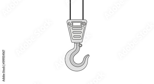 Industrial Heavy Duty Crane Hook Vector Illustration Isolated on White Background