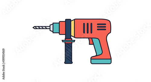 Red Electric Rotary Hammer Drill Icon - Flat Vector Illustration for Construction and DIY