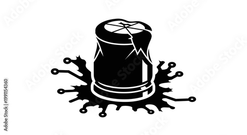 Black Ink Splat on Cylinder.