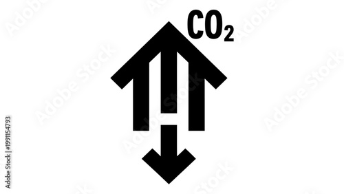 Carbon dioxide emission and reduction icon, co2 gas symbol with upward and downward arrows, climate change and environme