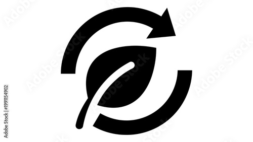Ecofriendly recycling icon, sustainable development symbol, vector illustration of a leaf inside a circular arrow loop i