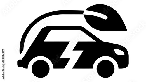 Electric car icon with leaf symbol, ecofriendly vehicle concept, vector illustration isolated on white background