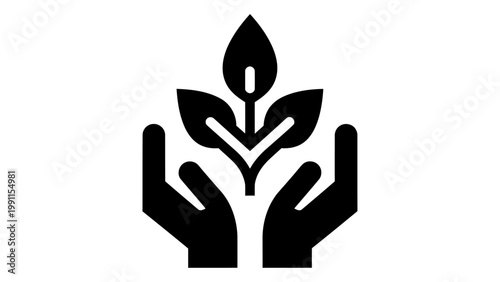 Hands holding a plant icon, vector illustration isolated on white background