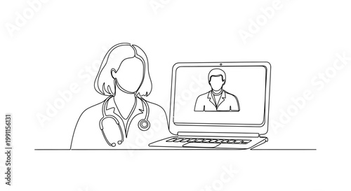 Doctor consulting patient online via video call on laptop, telemedicine concept