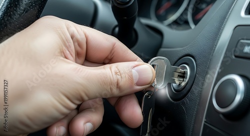 Ignition Key Turning to Start Engine