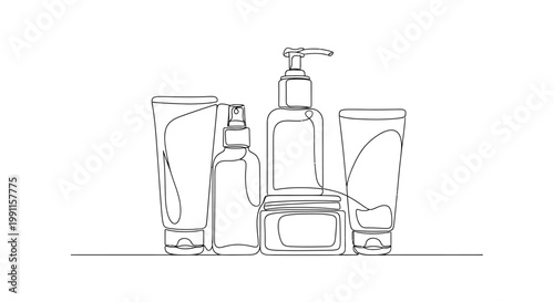 Minimalist Line Art: Skincare Product Collection - Bottles, Jars, Tubes