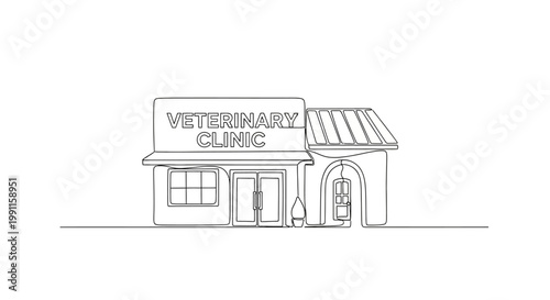 Veterinary Clinic Building Exterior, Simple Line Drawing, Medical Care for Pets