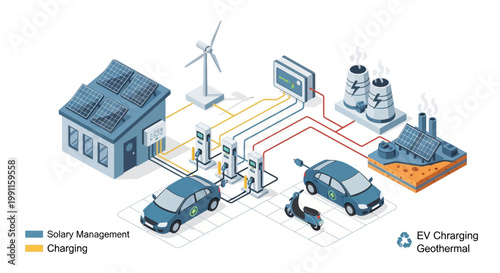 Innovative renewable energy system powering electric vehicles and buildings with solar, wind, and geothermal sources