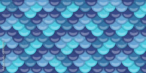 Seamless aquatic pattern of overlapping scales in serene blues and purples.  Perfect for backgrounds, textures, or design elements evoking ocean themes, serenity, or fantasy.