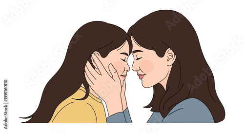 Loving Mother and Daughter Embracing with Foreheads Touching, Tender Moment