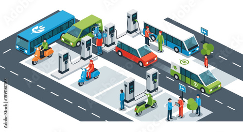 Sustainable urban transport electric vehicles charging stations and public transit