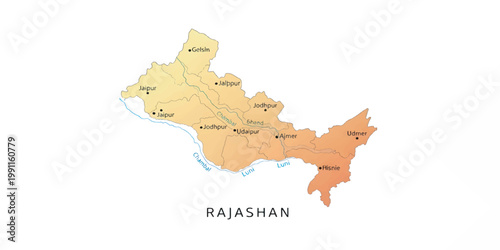 Map of Rajasthan State India.
