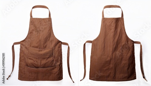 brown barista apron front and back view isolated white background