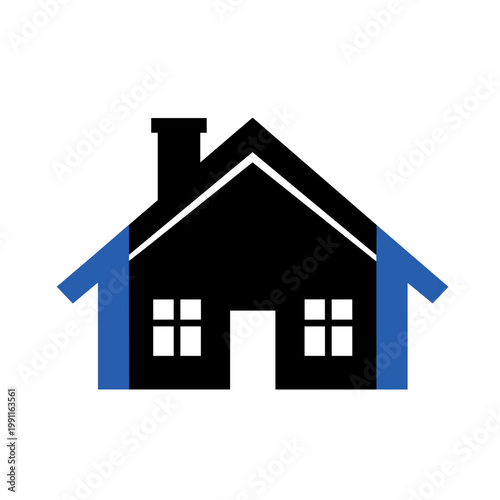 Small home icon flat design in black and blue