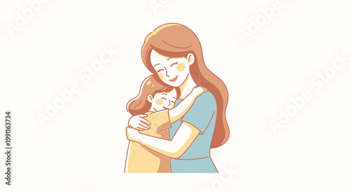 Mother and Daughter Hugging Affectionately - Loving Family Embrace