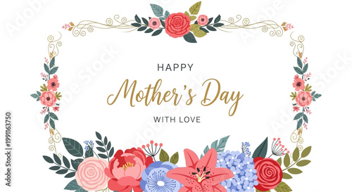 Happy Mother's Day Floral Frame with "With Love" Text