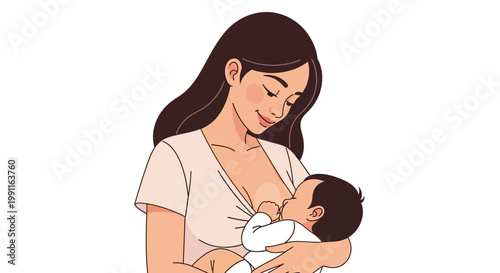 Mother breastfeeding baby with love and care, close-up, illustration