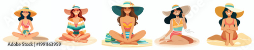 vector of a man sitting on the beach sand celebrating summer