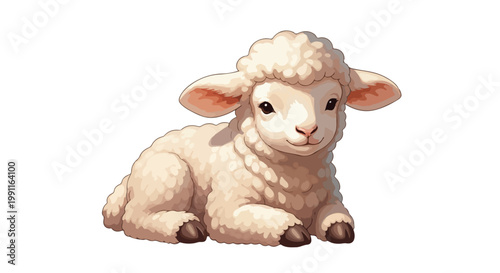 Cute cartoon lamb illustration for Eid Al Adha celebrations, representing innocence and sacrifice during the Islamic festival