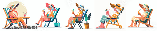 vector of a grandma relaxing on a beach chair and drinking orange juice celebrating summer