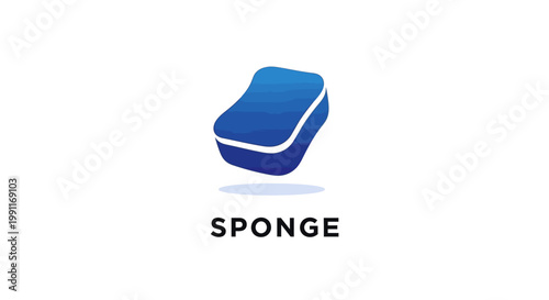 Blue rectangular sponge isolated on white background for cleaning tasks.