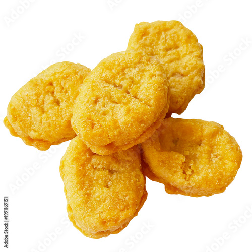 Fotografia チキンナゲット 5個の切り抜き。お弁当・パーティー・サイドメニュー用の食材 (Five chicken nuggets isolated
