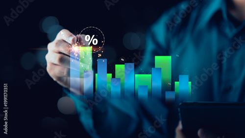 Fotografie Investment strategist analyzes interest rate and dividend trends via digital bar