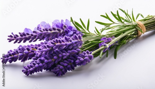 Sprig Of Fresh Purple Lavender Flowers With Green Leaves Isolated On Transparent Background