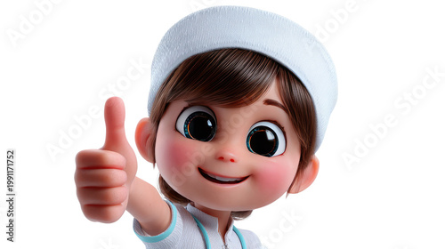 Animated Nurse with a Thumbs Up: A friendly animated nurse in a pristine white uniform gives a confident thumbs-up gesture, radiating positivity and reassurance.