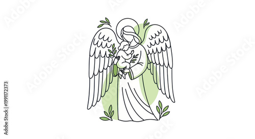 Angel holding a baby in a serene and comforting embrace.