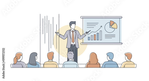 Business Presentation Meeting with Audience and Charts.