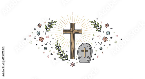 Christian Cross and Tombstone Religious Symbolism.