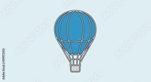 Clean and minimalist vector outline illustration of a vibrant blue hot air balloon, symbolizing airborne travel, adventure, and the joy of soaring through open skies