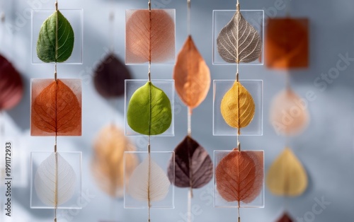 Leaves Embedded in Clear Sheets Suspended in Open Air Display
