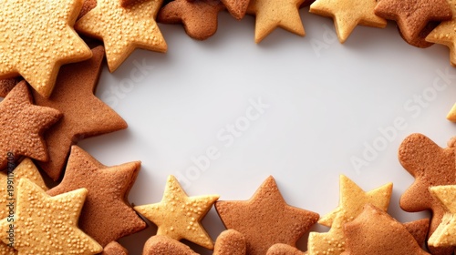 Star-Shaped Cookies Arranged in a Decorative Frame on White Background