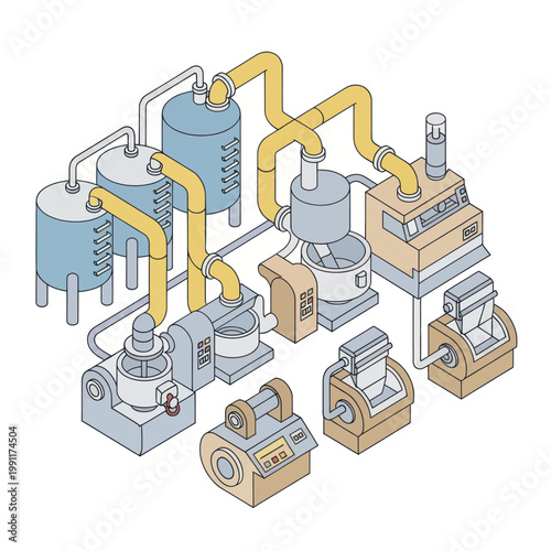 Industrial Production Plant Machinery and Equipment Illustration.