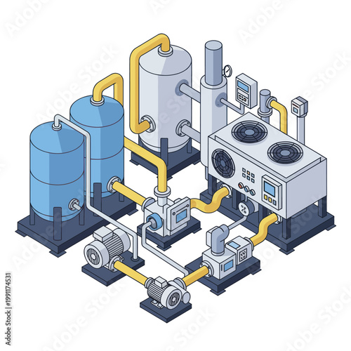 Industrial Pumping System with Tanks and Cooling Unit.