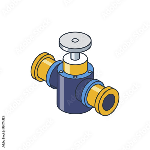 Industrial Valve Isometric Icon for Plumbing and Water Systems.