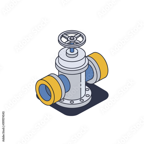 Industrial Valve with Yellow Flanges and Control Wheel.