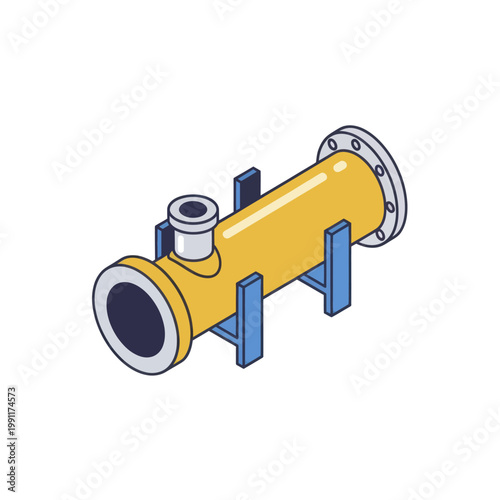 Industrial Yellow Heat Exchanger Equipment with Flanges and Supports.