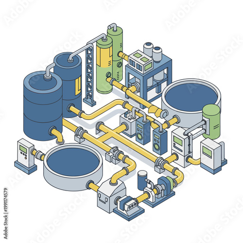 Industrial Water Treatment Plant Equipment and Piping System.