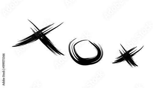 XO Tic Tac Toe Game Hand Drawn Brush Strokes Vector Graphic