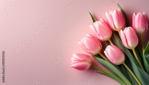 Beautiful Bouquet Of Pink Tulips On Pastel Background