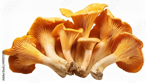 Cluster Of Chanterelle Mushrooms With Wavy Caps And Ridged Undersides High Resolution Cutout Image Isolated On Transparent Background Edible Fungi And Forest Food