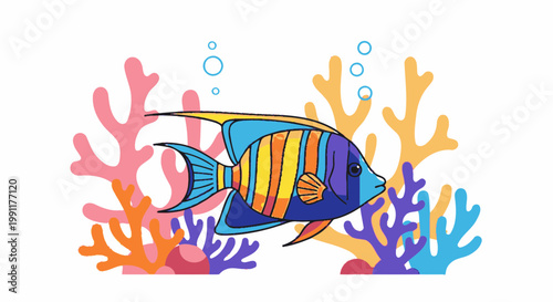 Colorful Blue Fish With Yellow Stripes.