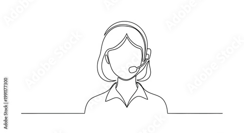 Customer service representative, single line drawing, headset, call center agent, online support, professional operator