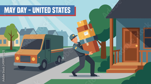 Delivery Courier Carrying Packages for May Day United States