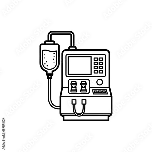 Modern Dialysis Machine Line Art Icon for Medical and Healthcare Design