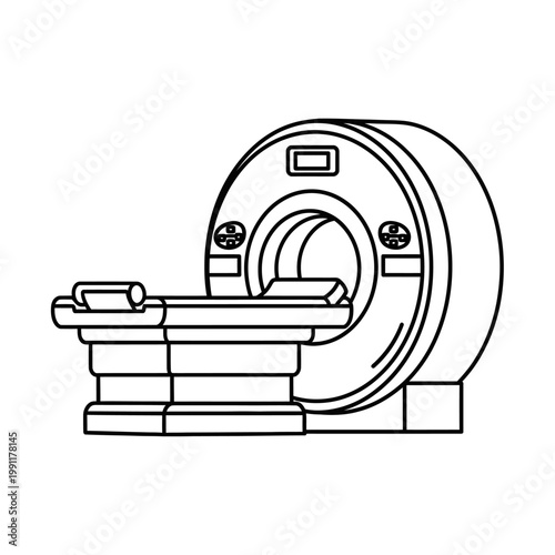 MRI and CT Scanner Machine Line Art Illustration - Modern Medical Diagnostic Imaging Equipment Icon for Healthcare and Radiology Concepts